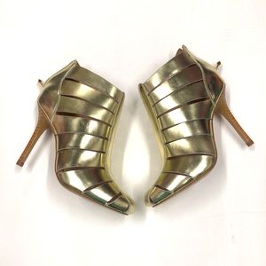 Jay Adoni Viviana shiny Gold Caged booties Shoes